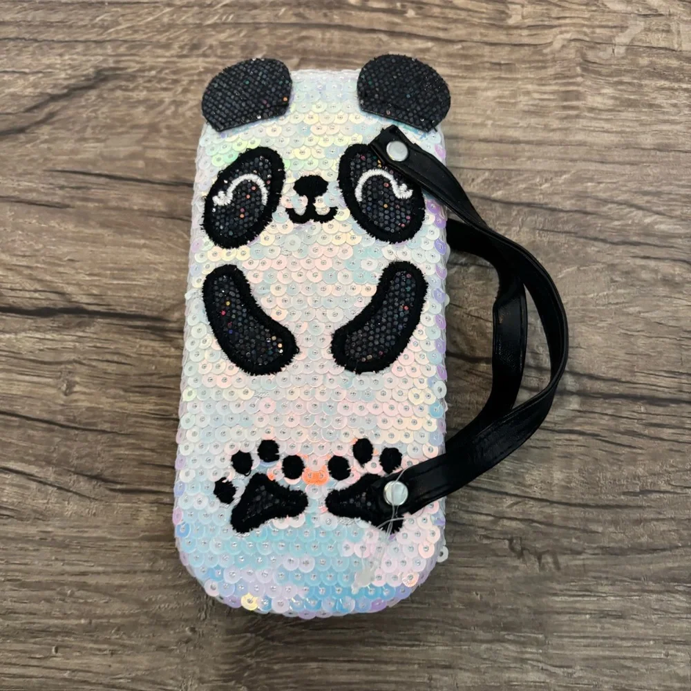 Claire's Kids Panda Glasses Case Black and White Sequin with Handles